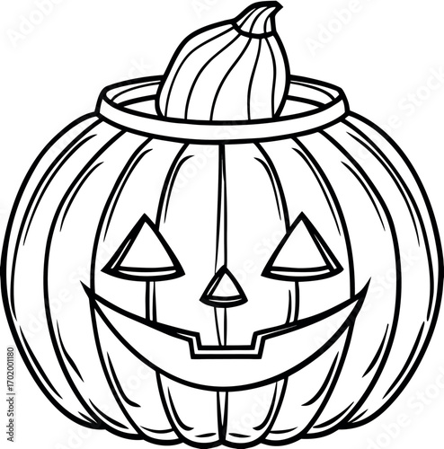 Halloween pumpkin lantern with glowing candle inside spooky night illustration