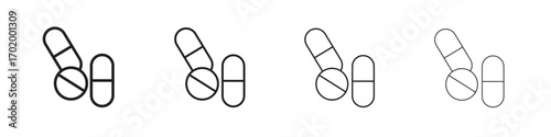Pills icons illustrations collection on white background. Pixel perfect vector graphics