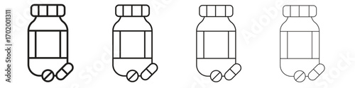 Pill bottle icons illustrations collection on white background. Pixel perfect vector graphics