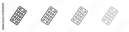 Pill blister pack icons illustrations collection on white background. Pixel perfect vector graphics