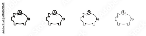 Piggy bank icons illustrations collection on white background. Pixel perfect vector graphics