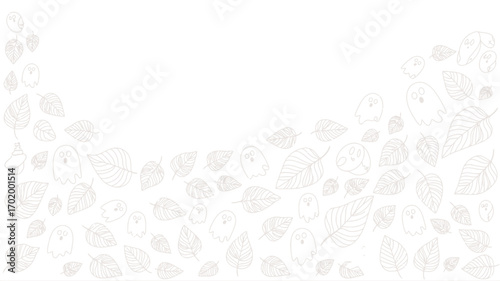 A delicate pattern of white leaves and ghostly figures scattered across a white background design element