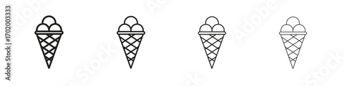 Ice cream cone icons illustrations collection on white background. Pixel perfect vector graphics