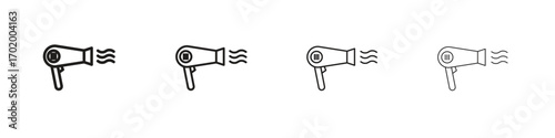 Hair dryer icons illustrations collection on white background. Pixel perfect vector graphics