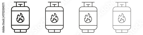 Gas cylinders icons illustrations collection on white background. Pixel perfect vector graphics