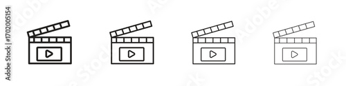 Film clapperboard icons illustrations collection on white background. Pixel perfect vector graphics