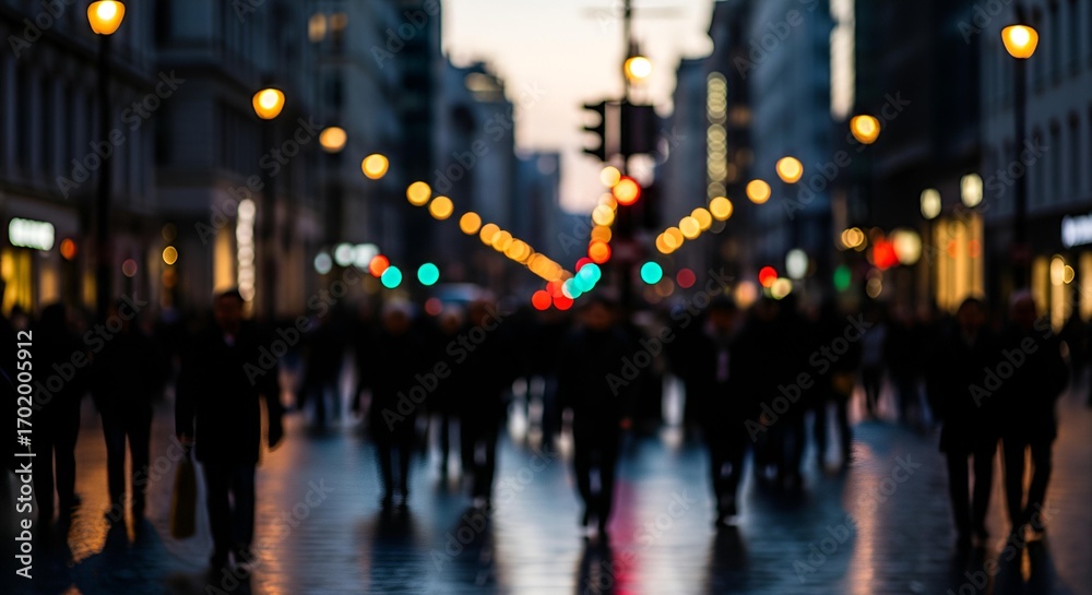 Obraz premium Blurred City Street Evening Pedestrian Scene