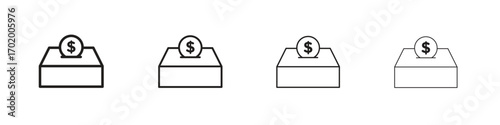Donation box icons illustrations collection on white background. Pixel perfect vector graphics
