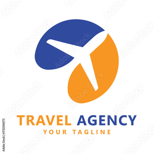 Modern travel agency logo with intersecting orange and blue airplane icon
