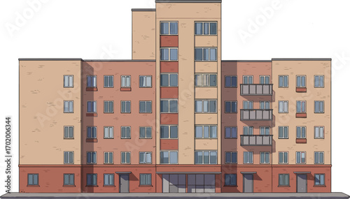 Illustration of an old medium sized public housing blocks, isolated on white background