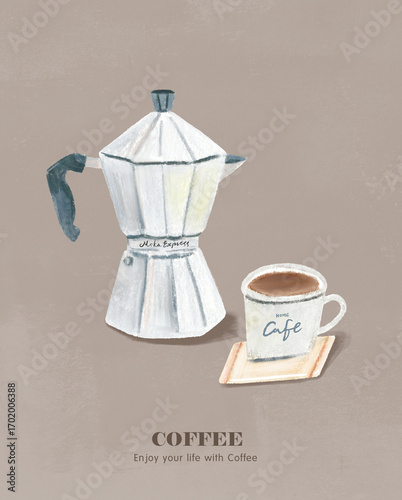 커피 포트와 커피 잔 카페