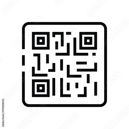 A blackandwhite QR code image. Editable stroke icon