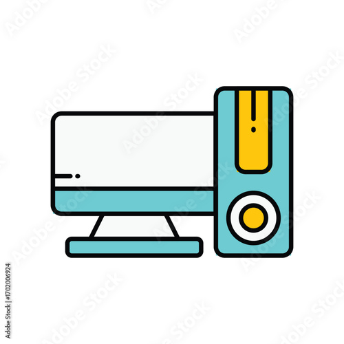 A light blue computer with yellow accents