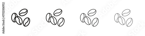 Coffee Bean icons illustrations collection on white background. Pixel perfect vector graphics