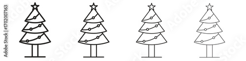 Christmas tree icons illustrations collection on white background. Pixel perfect vector graphics