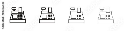 Cash register icons illustrations collection on white background. Pixel perfect vector graphics