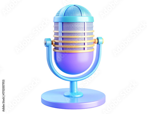 Minimalist 3D Podcast Mic with Stand, Glossy Emoji Icon Style, Isolated PNG Object”