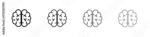 Brain icons illustrations collection on white background. Pixel perfect vector graphics