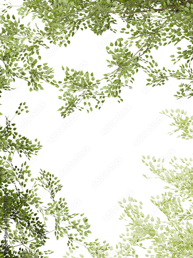 Fototapeta premium Greenery plants border frame 3d render