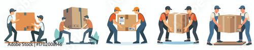 vector of warehouse employees helping to lift goods