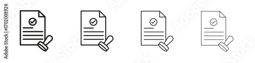 Approved document icons illustrations collection on white background. Pixel perfect vector graphics