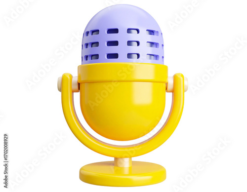 “3D Glossy Podcast Microphone Icon in Minimal Emoji Style, Isolated on Transparent Background