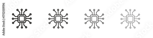 AI chip icons illustrations collection on white background. Pixel perfect vector graphics