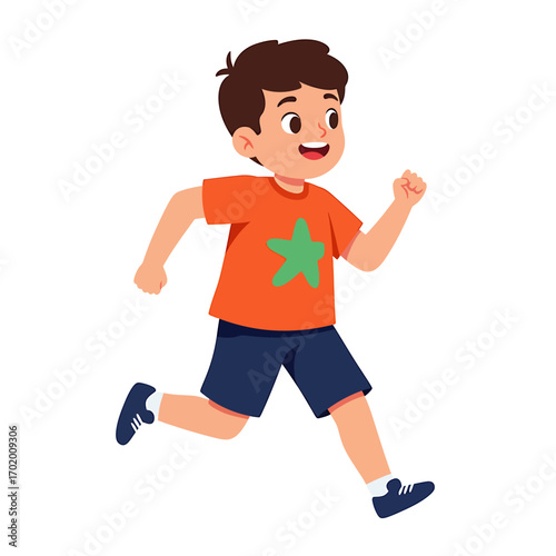 Cheerful little boy running and smiling, illustrating an active and healthy childhood lifestyle