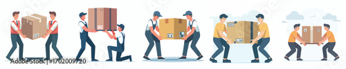 vector of warehouse employees helping to lift goods