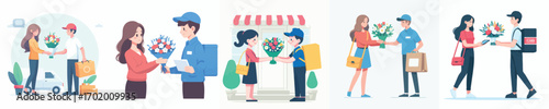 vector delivery delivering flowers to female customers