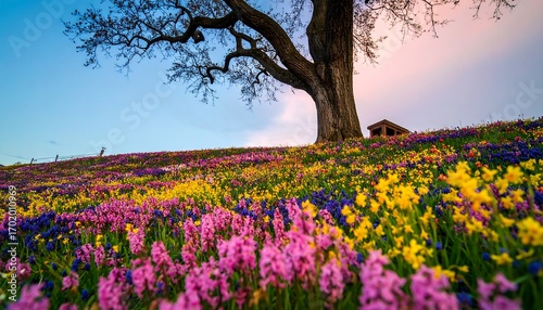 Wallpaper Mural Spring wildflowers bloom hillside Torontodigital.ca