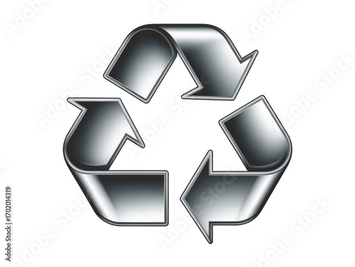 Metallic recycling symbol with three arrows on black icon isolated on white transparent background png jpg business people clipping path cutout 2025 2026 4k full hd poster banner label download