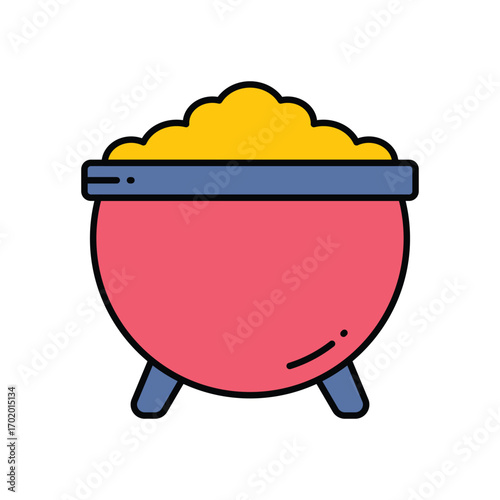 Pot of gold red pot with blue rim and legs golden treasure spilling out