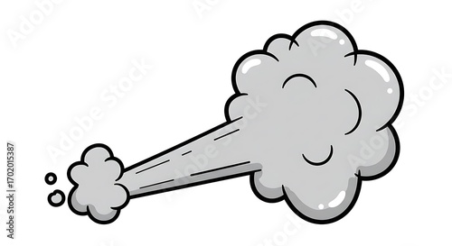 Cartoon Gray Smoke Puff, Exhaust Emission, Vector Illustration