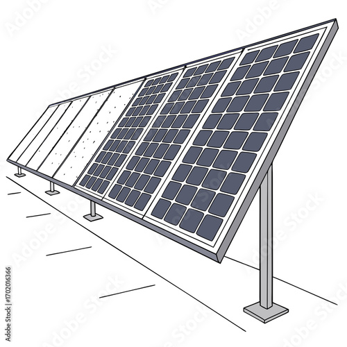 Illustration of a solar panel array, showcasing sustainable energy and renewable technology for ecofriendly power generation and environmental conservation