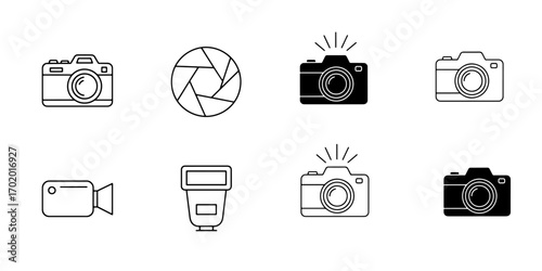 Camera icons and aperture symbol photography video camera