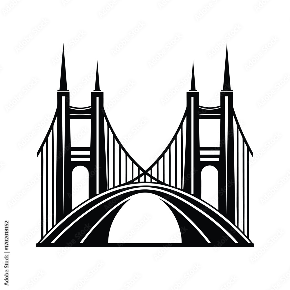 Obraz premium Black white silhouette bridge curved roadway