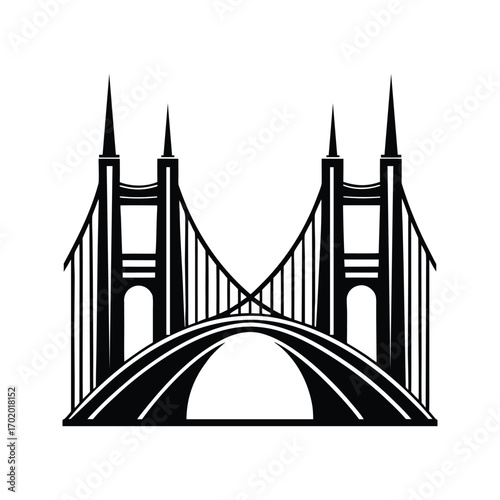 Black white silhouette bridge curved roadway