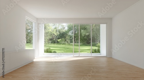 Wallpaper Mural Bright Empty Room with Garden View, Hardwood Floors, and Natural Light for Interior Design Mockups Torontodigital.ca