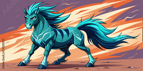 An illustration to support the idea. The stallion with its windblown mane creates a strong and impressive horse character with an elegant style.