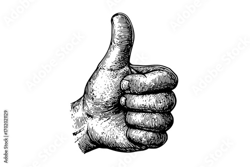 a hand giving a thumbs up gesture, depicted in a vintage engraving styledraw, drawing, give, hand, illustration, peace, sign 