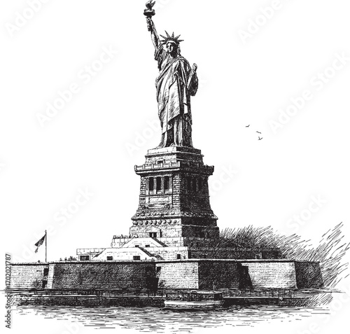 Statue of Liberty, New York illustration on a white background. This vector illustration can be used in any size you like for advertising, logos, and other work.