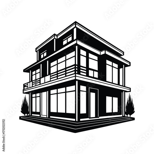 Black white silhouette modern luxury house