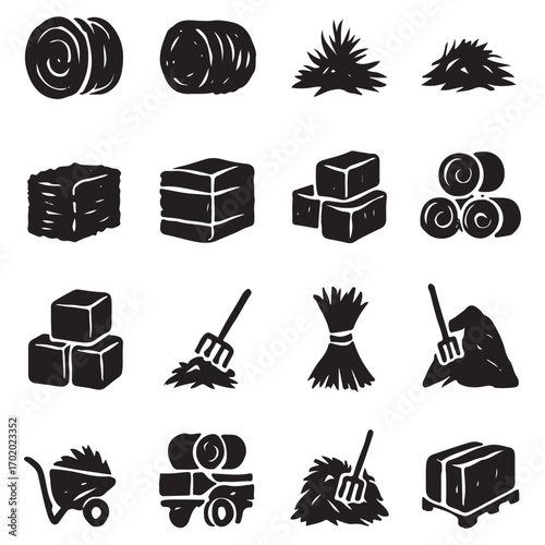 Agricultural hay and straw icons vector