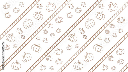 A repeating pattern of pumpkins with diagonal stripes on a white background in a simple outline style