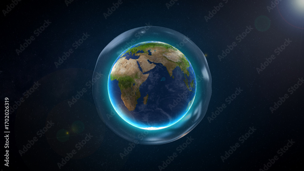 Fototapeta premium Earth Globe Surrounded by Protective Ozone Sphere