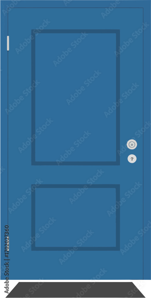 Fototapeta premium Simple Flat Style Blue Painted Panel Door With Hardware Illustration