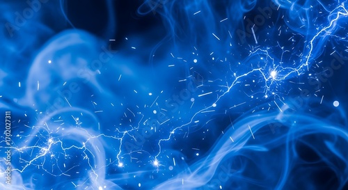 Abstract Blue Energy Plasma Sparks Background.