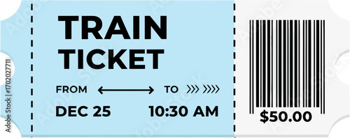 Simple Flat Train Ticket Graphic Illustration with Barcode and Details