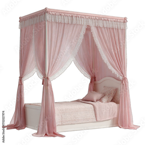Pink canopy bed with lace trim (1)